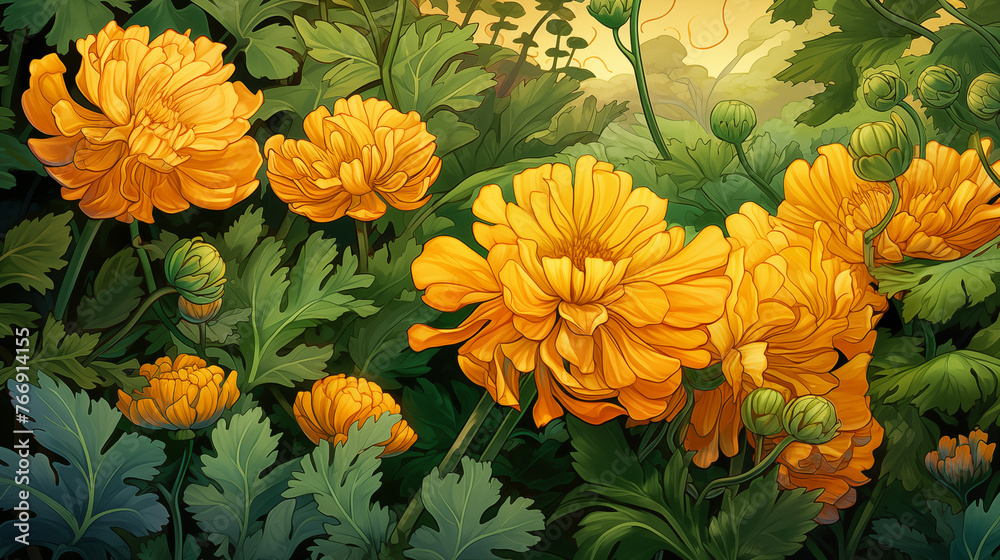 Wildflowers, marigold illustration, flower background, flower wallpaper, flower illustration