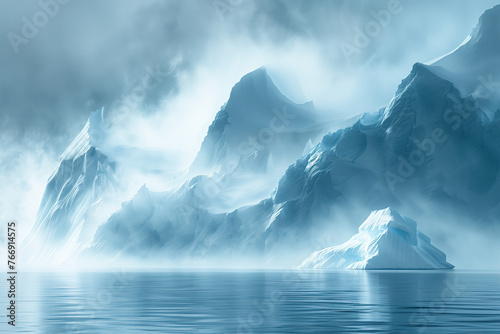Misty iceberg landscape. Background image. Created with Generative AI technology.