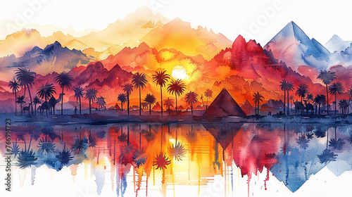 Watercolor illustration of Egypt