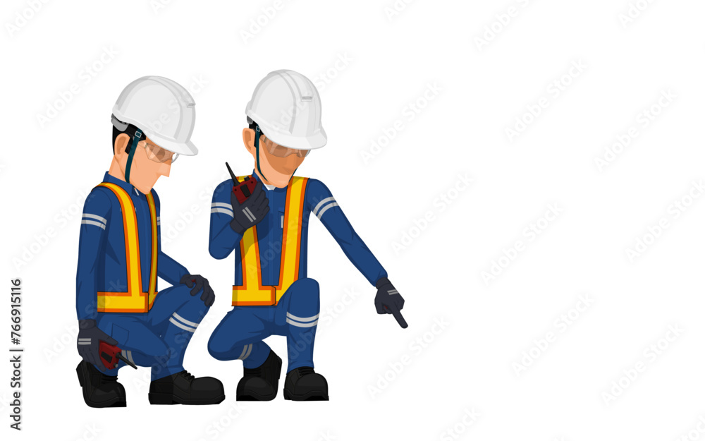 Fototapeta premium Two workers are considering something on the floor