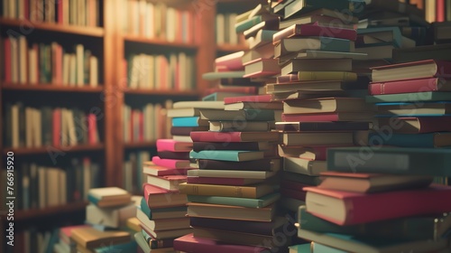 stack of books on shelf