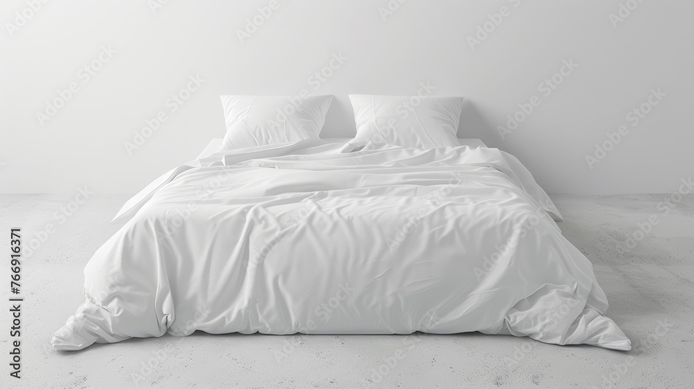 Mock up of white bedding on comofortable bed with pillows and blanket modern minimalist interior. Template for prints Mock up of white bedding on comofortable bed with pillows and blanket modern minimalist interior. Template for prints