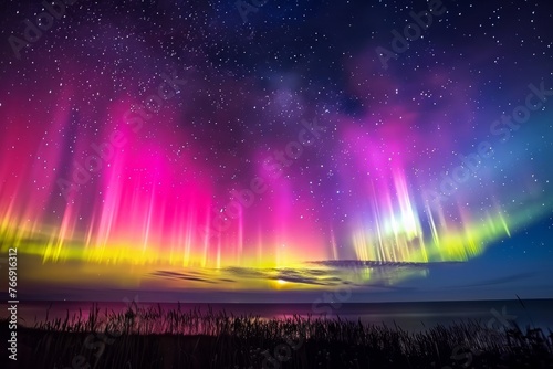 The vibrant hues of the Aurora Borealis light up the night sky in a mesmerizing display of colors photo
