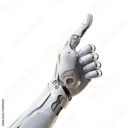 White cyborg robotic hand finger - 3D rendering isolated on free PNG background