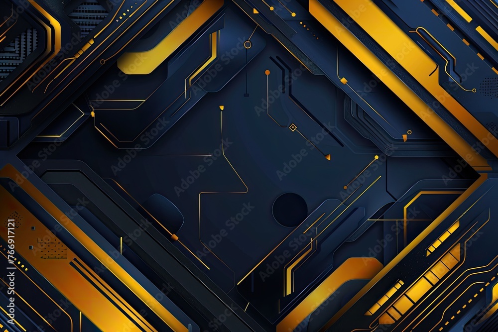 Abstract high tech metallic geometry in navy and yellow Abstract high tech metallic geometry in navy and yellow
