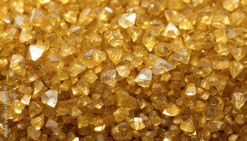 Gold crystals background, A close-up of a pile of shimmering golden crystals, Light reflects off the facets of the crystals, creating a glittering, jewel-toned effect.