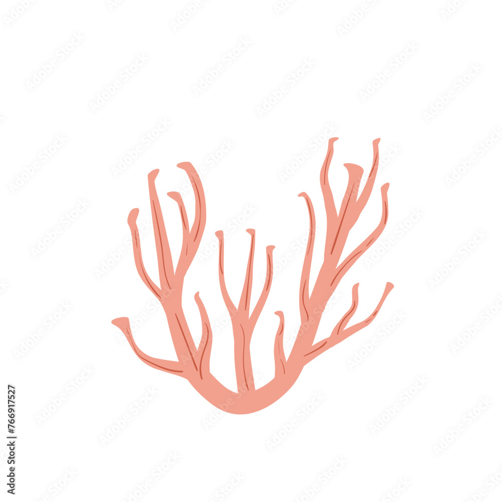 Obraz premium Coral reef emblem isolated on white background. Sea underwater elements. Vector flat illustration