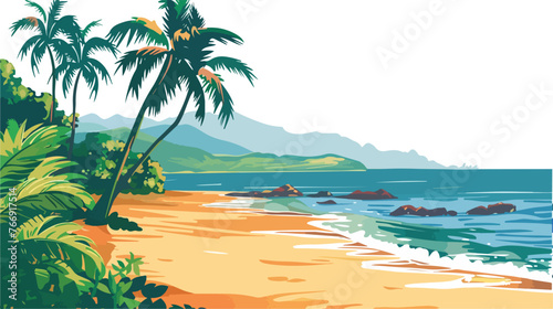 Vector illustration of the tropical beach flat vector