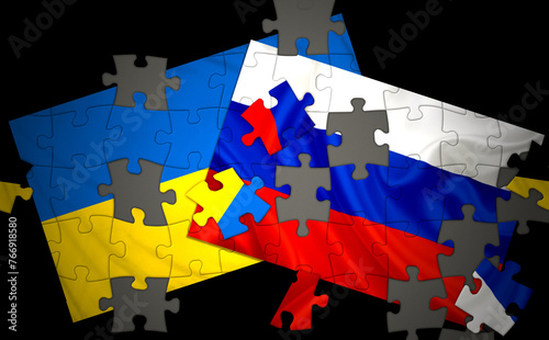 russia ukraine puzzle flag on black background