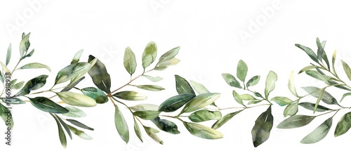 Watercolor Greenery border clipart, a mix of sage and olive branches, offering a rustic yet chic border, isolated on white, ideal for elegant branding