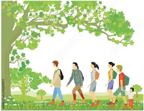 Wandern in der Gruppe illustration