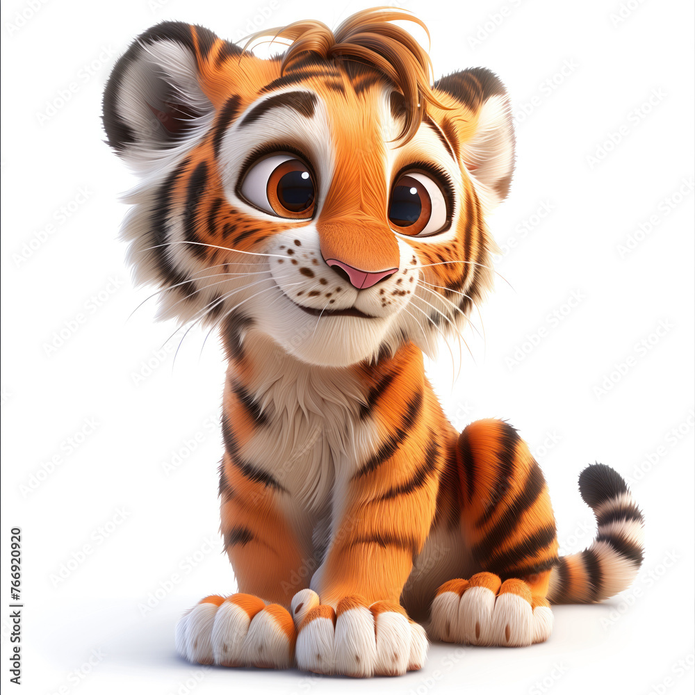 Cute Funny Cartoon Tiger, Illustration for Children Book, Generative AI