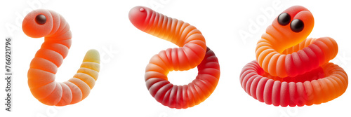 Sour gummy worms set isolated on Transparent background PNG, Assorted yummy Candy  photo