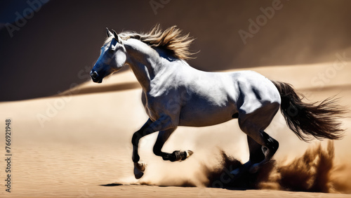 White Horse Running on Desert