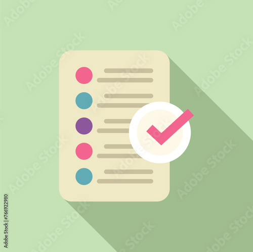 Approved document icon flat vector. Quality product control. Legal internet law