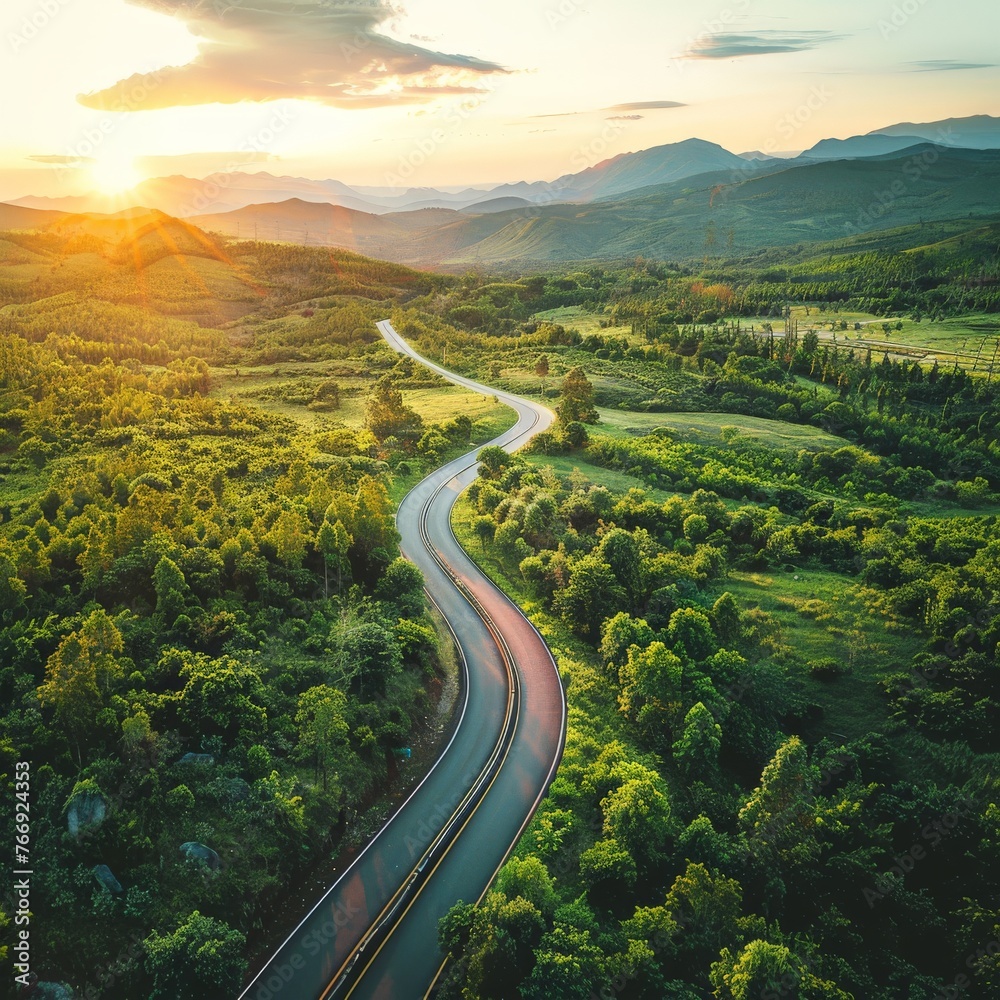 Aerial View of Winding Mountain Road