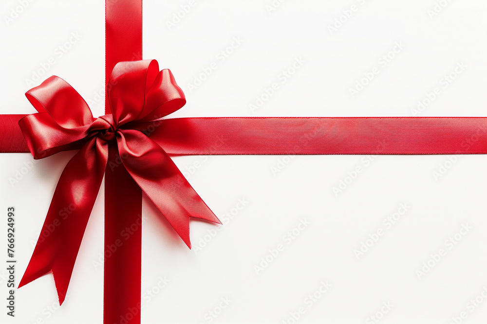 red ribbon with red bow on white background, in the style of ultra detailed red ribbon with red bow on white background, in the style of ultra detailed