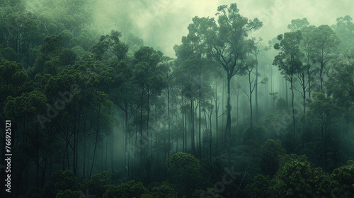 Mystical Fog Enveloping Dense Forest