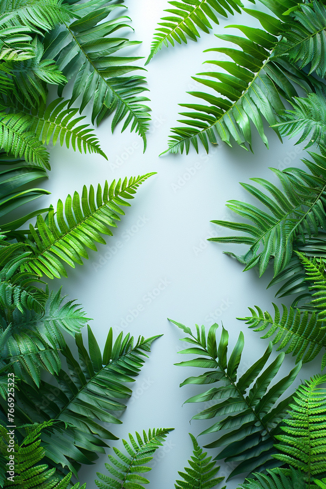 Fototapeta premium White background. Fern branches.
