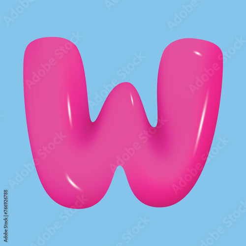 bubble font. glossy 3d pink super bubble font in plastic style. Alphabet font W. inflated balloon letters. trendy english type. realistic vector illustration