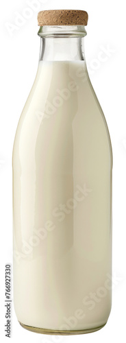 Glass milk bottle with cork stopper, cut out - stock png.