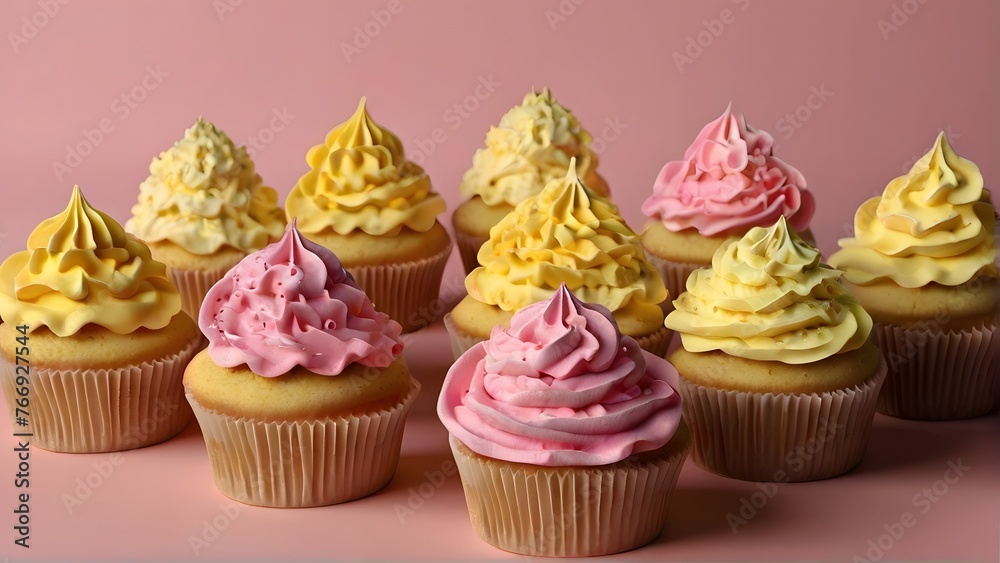 cupcakes with pink frosting and sprinkles, ai generated