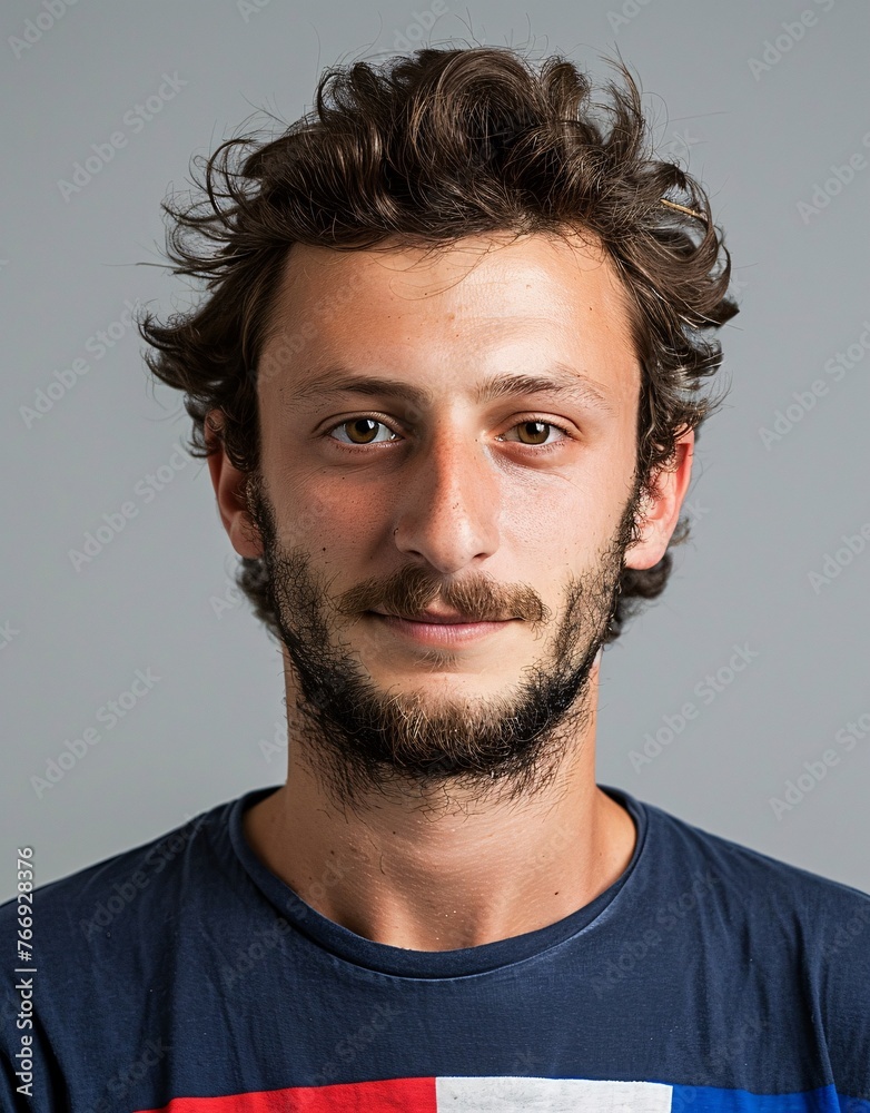 ID Photo: French Man in French Flag-inspired T-shirt for Passport 03 ID Photo: French Man in French Flag-inspired T-shirt for Passport 03
