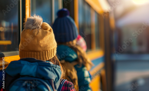Back to School: Schoolchildren on Bus Background
