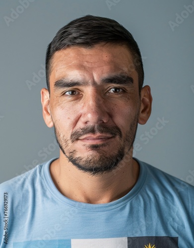 ID Photo: Argentinian Man in Argentinian Flag-inspired T-shirt for Passport 01