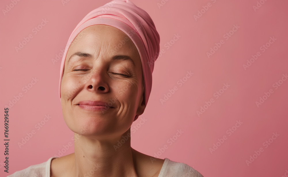 Radiant Resilience: Studio Portrait of a Happy Cancer Patient Radiant Resilience: Studio Portrait of a Happy Cancer Patient