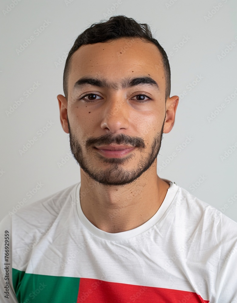 ID Photo: Algerian Man in Algerian Flag-inspired T-shirt for Passport 01 ID Photo: Algerian Man in Algerian Flag-inspired T-shirt for Passport 01