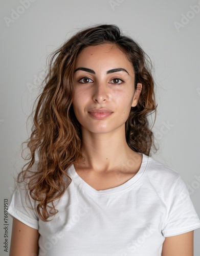 ID Photo  Algerian Woman in T-shirt for Passport 01