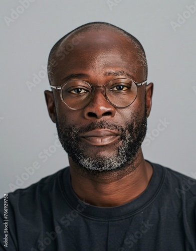 ID Photo: Black Man whith Glasses in T-shirt for Passport 02 photo