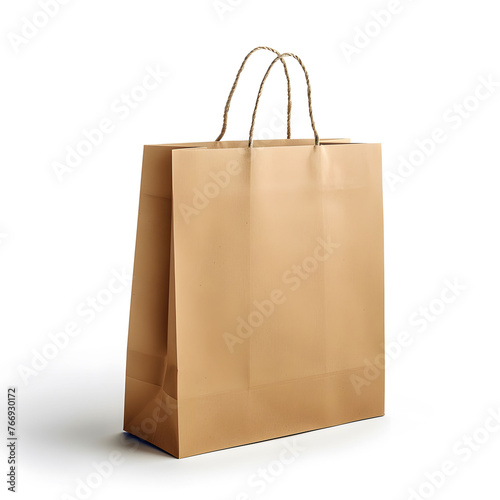 Brown paper shopping bag mockup isolated on a white background