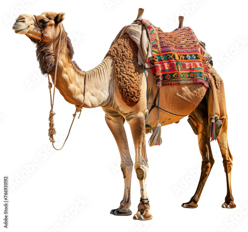 Decorated camel with traditional saddle  cut out - stock png.