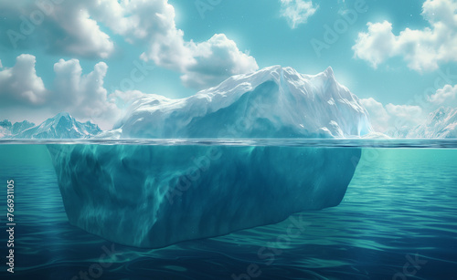 Submerged Majesty: Half-Submerged Iceberg Perspective