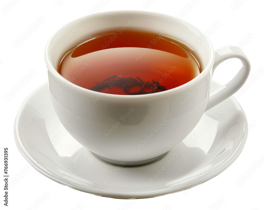 Tea in a white cup and saucer, cut out - stock png. Tea in a white cup and saucer, cut out - stock png.