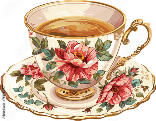 Teacup afternoon tea Retro English Vintage flower vector