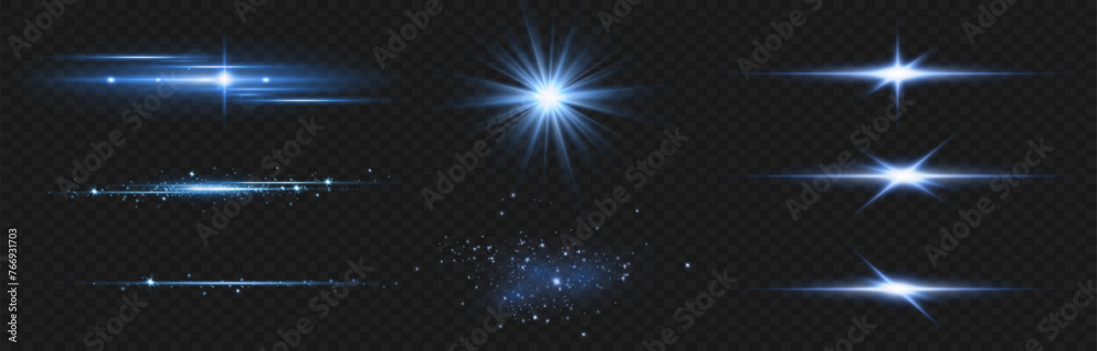 © alin4ik_2k06 - Vector illustration in blue color. Set of light effects. Glare and flash. Bright beams of light. Glowing lines. Vector illustration.Dust. Christmas Flash.