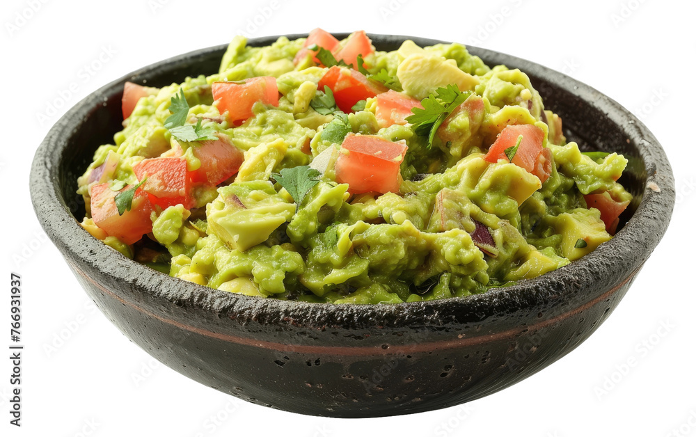 Delicious Guacamole Served in a Bowl isolated on transparent Background Delicious Guacamole Served in a Bowl isolated on transparent Background