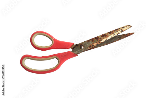 Old rusty scissors isolated on white