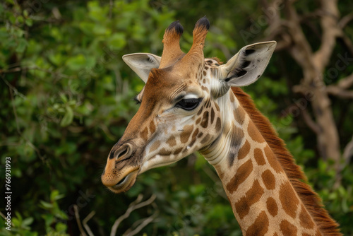 A young giraffe in an animalistic portrait
