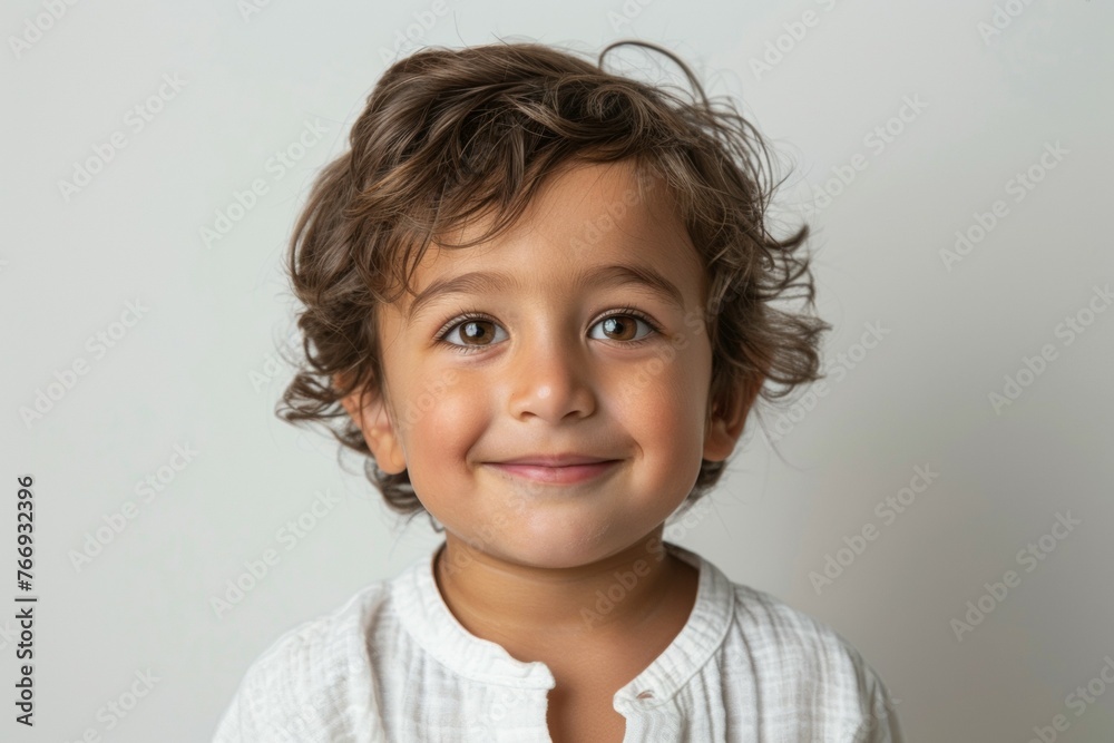 A young child with brown hair and brown eyes is smiling A young child with brown hair and brown eyes is smiling