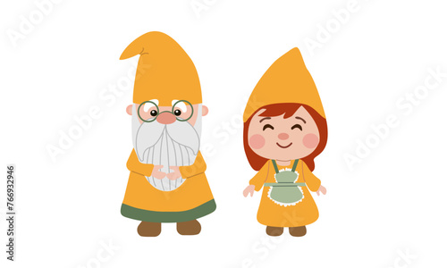Valentine   s Day vector illustration. Cute yellow garden couple gnome on white background for graphic designer create artwork  card  brochure for various invitations or greetings