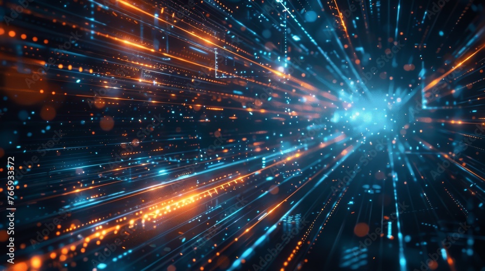 A futuristic digital data stream, with bright blue and orange lights, representing high-speed data transfer and digital transformation. Ideal for themes of big data and digital infrastructure. A futuristic digital data stream, with bright blue and orange lights, representing high-speed data transfer and digital transformation. Ideal for themes of big data and digital infrastructure.