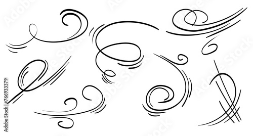 Doodle wind blow, gust design isolated on white background. vector hand drawn illustration