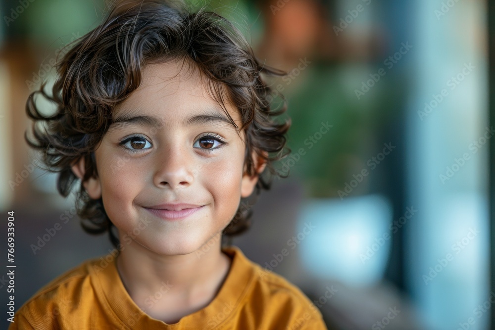 A young boy with brown hair and brown eyes is smiling A young boy with brown hair and brown eyes is smiling