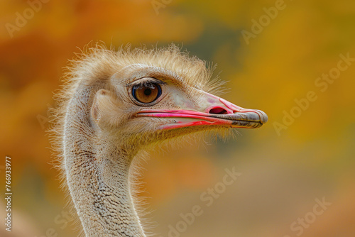 A close-up portrait of an ostrich