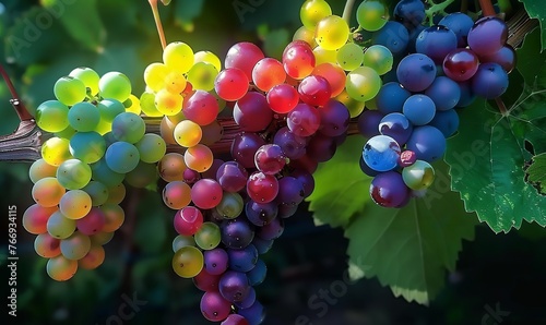 a really rare, special grape variety, on the clusters of which the grapes shine in all the colours of the rainbow photo