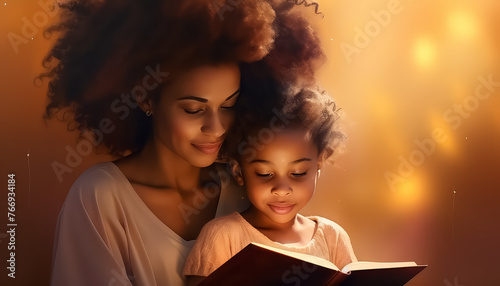 A woman is reading a book to a child